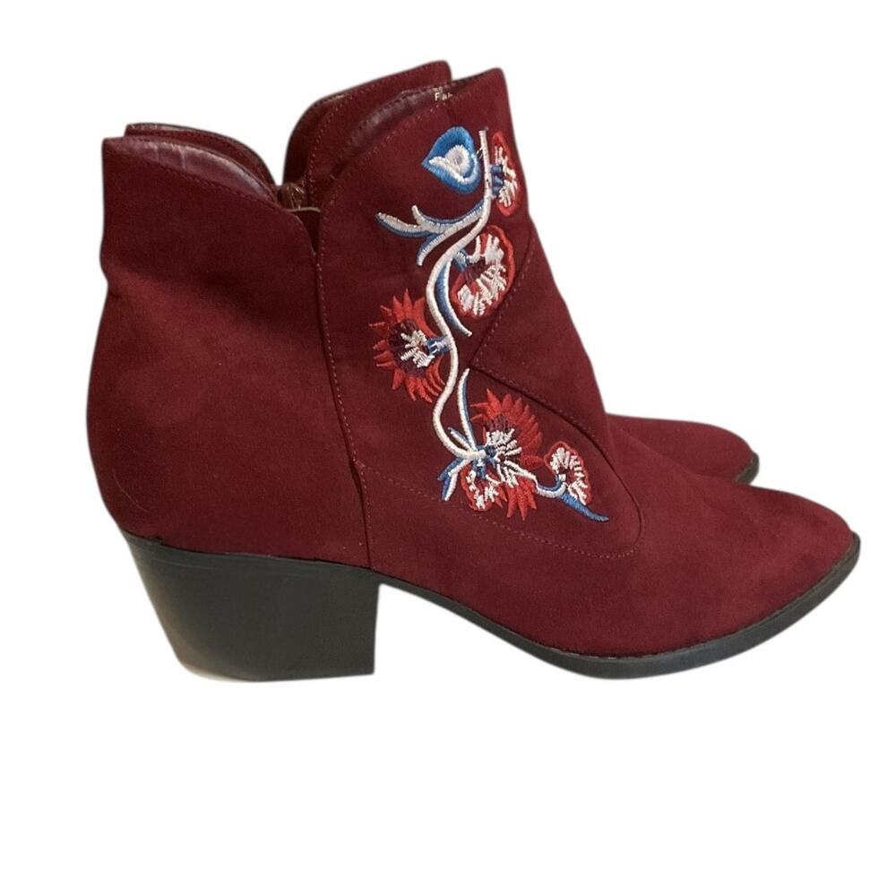 Carlos by Carlos Santana Western Women's 10M Ankle Boots Red Burgundy Floral - Picture 7 of 13